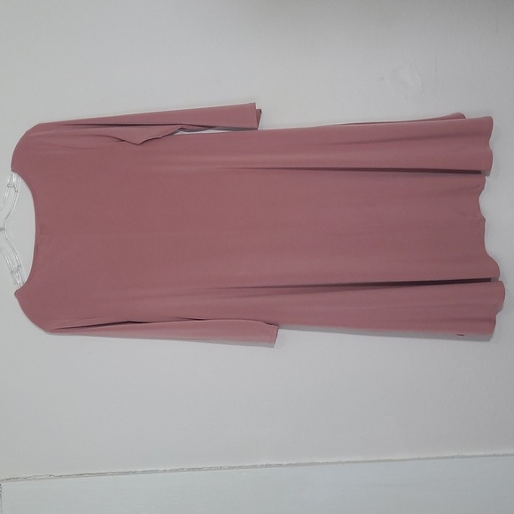 Dress Pink Stetchy Sheath Solid Hidden Pockets Crew Neck 3/4 Sleeve & Scarf - Picture 3 of 11